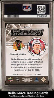 2023-24 Upper Deck Connor Bedard #DZ-79 Blackhawks Orange Dazzlers PSA 10 GEM MT Bella Grace Cards