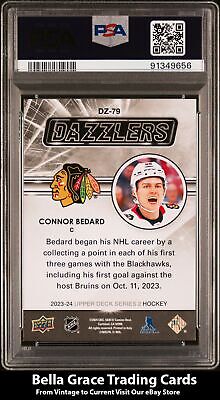 2023-24 Upper Deck Connor Bedard #DZ-79 Blackhawks Orange Dazzlers PSA 10 GEM MT Bella Grace Cards