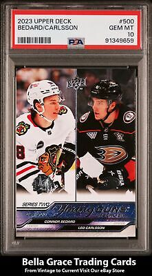 2023-24 Upper Deck Bedard/Carlsson #500 Young Guns Checklist PSA 10 GEM MT NHL Bella Grace Cards