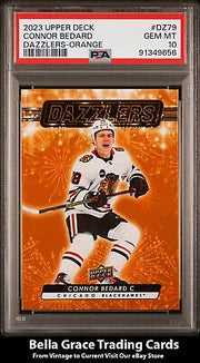 2023-24 Upper Deck Connor Bedard #DZ-79 Blackhawks Orange Dazzlers PSA 10 GEM MT Bella Grace Cards