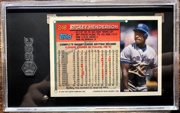 1994 Topps Rickey Henderson #248 Toronto Blue Jays SGC Graded 9.5 MT+ Baseball Bella Grace Cards