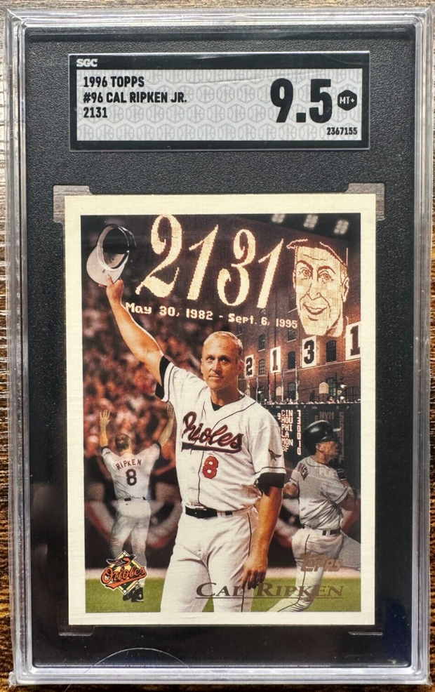 1996 Topps Cal Ripken Jr. #96 2131 Streak Iron Man SGC 9.5 MT+ Consecutive Games Bella Grace Cards